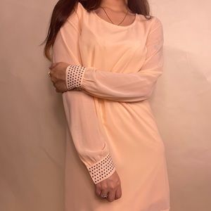 VILA peach orange long grecian sleeve silver studded Upsilon mini dress Size S